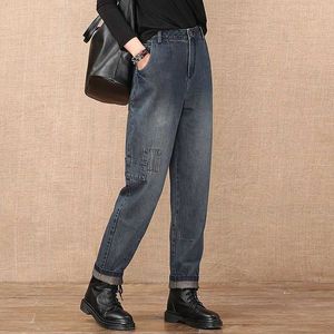 Women's Jeans Velvet and Thickened Jeans Women's Loose High Waist Harlan Pants Radish Pants Casual Pants Personalized Bf