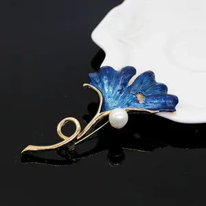 Brooches Vintage Enamel Drip Oil Tattered Ginkgo Rhinestones Leaves Botanical Pins Fashion Dress Coat Accessories Party Favors