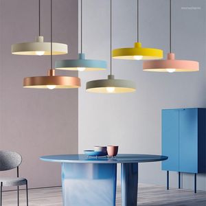 Pendant Lamps Nordic Macaron Restaurant Chandelier Light Luxury LED Lamp Simple Bar Table Bedroom Study Disc