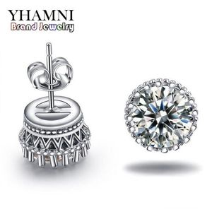 YHAMNI New Arrival Sell Super Shiny Diamond 925 Sterling Silver Ladies Stud Crown Earrings jewelry whole E100262P