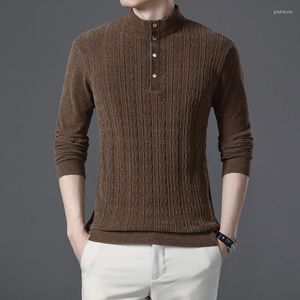 Erkek Sweaters marka stand-up yaka kazak 2023 moda ince iş rahat saf renk örgü sıcak yün ceket üstleri