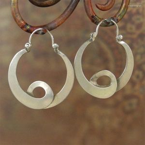 Hoop Earrings Tribal U Shaped Curl Vintage Jewelry Silver Color Spiral Design Statement For Women