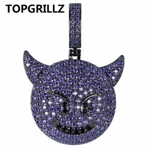 TOPGRILLZ Personality Iced Out Cubic Zircon Plated Demon Dog Monkey Heart Smile Pendant &Necklace Hip Hop Jewelry For Gifts 210323254r