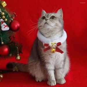 Hundhalsar varm valp krage med klocka plysch söt husdjur halsband katt jul båge årets nacksmycken