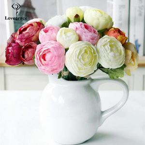 Bröllopsblommor Lovegrace Bridesmaid Bouquet Flower Artificial Silk 10 Heads Rose Lotus Arrangement Handmased Home