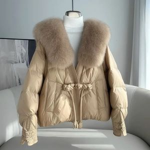 Женские пуховые парки в китайском стиле, женская большая куртка из натурального лисьего меха с воротником, теплое пальто, модное толстое снежное ветрозащитное женское 231129
