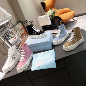 Med Box Prad Shoes Designer Sneakers Double Wheel Casual Shoes Nylon Gabardine Sneaker Classic Canvas Platform Shoe Brand Fashion Stylis BF