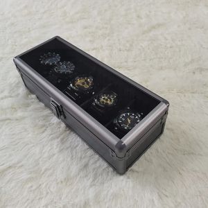 Scatole per orologi Cassette di sicurezza Scatole per orologi Organizzatore Custodia in lega di alluminio trasparente nera Scatole per orologi in metallo con display per cuscino Prevenzione caduta 231128