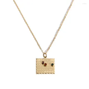 Pendant Necklaces Creative Calendar Zircon Square Geometric Stainless Steel Necklace 18K Gold Plated Texture Charm Fashion Jewelry