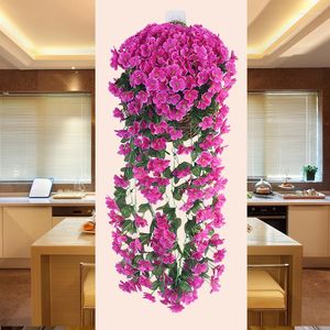 Flores decorativas Denisfen Silk Violet Vine Wall pendurou Rattan Wisteria Artty Art for El Home Decoration