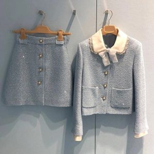 Women's Jackets 2023 Early Spring Fashion Set Thousand Gold Model Doll Neck Tweed Star Coat