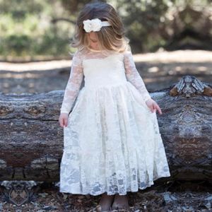 Girl Dresses Lovely Tulle Lace Printed Long-sleeved Princess Flower Wedding Party Ball First Communion Birthday Present