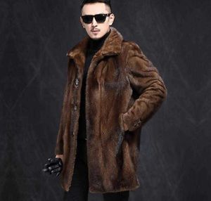 Men's Trench Coats Brown Faux Fur Jacket Mid Long Coat Men Stylish Winter Thicken Warm Parka Overcoat Soft Fluffy Fuzzy Luxury Outwear7nty