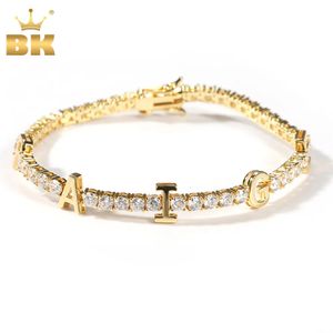 Charme Pulseiras O Bling King Nome Personalizado Carta 3mm Tênis Corrente Pulseira Gelada Colorida Zircônia Cúbica DIY Carta Hiphop Jóias Para Presente 231128