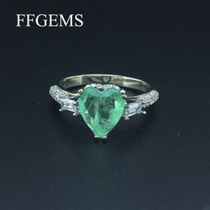 Bröllopsringar ffgems skapade paraiba turmalin ädelsten hjärta 8mm engagemang diamanter stora gåva fina smycken grossist för kvinnor 231128