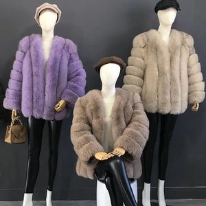 女性の毛皮のフェイクファーファー秋と冬のミッドレングスナチュラルフォックスファーコート女性ファッショナブルな毛皮ジャケット