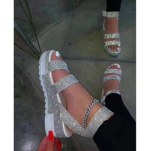 Sandals Ladies Summer Adult 2023 Fashion Rhinestone Women’s Shoes عرضية مفتوحة في الهواء الطلق في الهواء الطلق بالإضافة إلى حجم 36-43