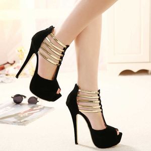 Sandaler Comemore Sexy High Heels Women Stilettos Platform Elegant Metal Woman Pumps Black Red Medium Heel Shoes Storlek 34 45 TACONES MUJER J230428