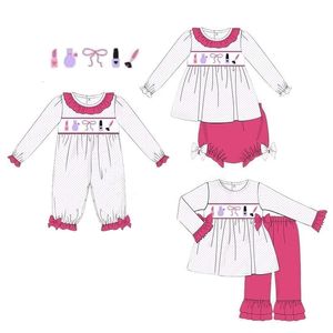 Kläder sätter barns romper fallbubbla kläder baby flickor kläder set söt kostym kosmetik broderi bodysuit ruffle byxor fläckar jumpsuit 231128