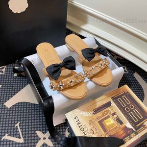 Designer Luxury Channel Classic Pantofole Pearl Gemstone Series Flat Shoes Womens Ladies Sandalo Dress Shoe Mocassini estivi Zapatos Brown