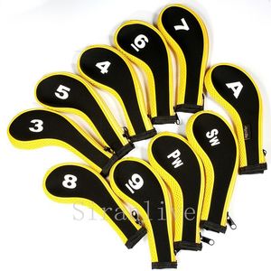 Club Heads High Quality 10st Rubber Neoprene Golf Head Cover Golf Club Iron Putter Protect Set Number Printed With Zipper Long Neck 230428