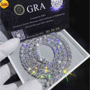 أزياء المجوهرات هيب هوب قلادة ممر الماس اختبار 5 مم VVS Moissanite المثلجة خارج سلسلة التنس للرجال نساء