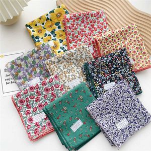 Scarves 63cm Cotton Linen Bandanas Women Square Scarf Wrap Flower Print Kerchief Neck Scarfs Lady Hair Band Foulard Female Hijab Shawl J230428