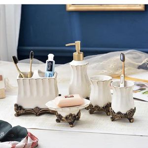 Bath Accessory Set Ceramics Five Piece European Style White Toothbrush Holder Gargle Cup Lotion Bottle Soap Dish Bathroom Accessories