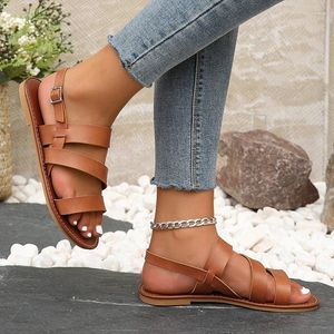 Sandalen Damenschuhe Schnallenriemen Damen Sommer leicht lässig Damen Peep Toe Solid Flat