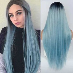 Synthetic Wigs Women's Medium Length Straight Hair Highlight Dyeing Gradient Multi-color Wig Fashionable Long Bangs hine Made Synthetic Fiber Head Cover