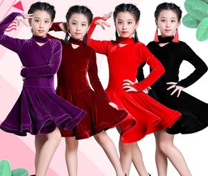 Abbigliamento da palcoscenico Ragazza per bambini Vino Velluto Abiti latini Ginnastica Dancewear Concorrenza Costume da ballo Bambino Abito da ballo per ragazze