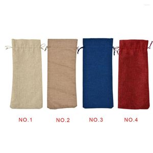 Table Napkin 12pcs Wine Bottle Bag Drawstring Flax Solid Color Champagne Cover Reusable Decoration Gift Wrap Pouch