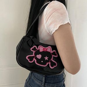 Evening Bags Y2k Korean Gothic Aesthetic Shoulder Bag Skull Black Purse Girls Pu Leather Designer Zipper Ladies Underarm Handbags For Women