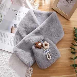 Sciarpe Simpatico Cartone Animato Fiore Croce Collo in Pelliccia Sintetica Sciarpa di Peluche Inverno da Donna All'aperto Addensare Protezione del Collo Scialle Caldo V93