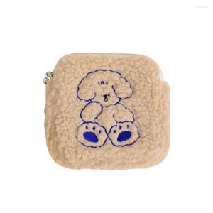 Storage Bags Attractive Soft Square Dog Embroidery Menstrual Pad Bag For School Sanitary Towel