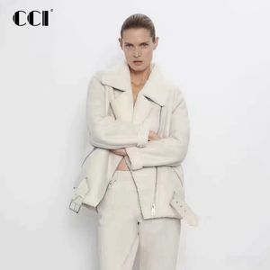 Mulheres de couro falso cci inverno cordeiros lã jaqueta feminina plus size quente shearling gola de pele zíper casacos plutônio yj087c 231129