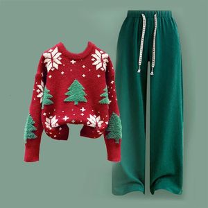 Women Dwuczęściowe spodnie świąteczne SWEATER WOMENS SWETER Casual Zipper Zime Knit Tree luźne eleganckie top eleganckie spodażne spodni 231129