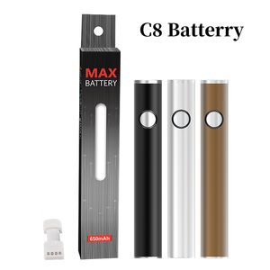 Niedrige MOQ 650 mAh Max. Vorheizbatterie Variable Spannung eCigs Bottom Charge mit USB 510 Vape Pen Batterie für Ölwagenkartuschen Verdampferstift