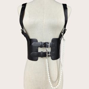 Belts Elegant Waist Trainer Women Corset Cincher Body Shaper Girdle Streetwear Decorations With Dangle Pearl ChainBelts