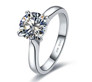 Bröllopsringar Solid 18K White Gold AU750 Ring 2CT Round Diamond Women Engagement Anniversary Day Gift for Girl 231128