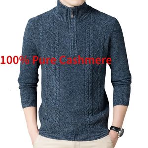 Herrtröjor 100 kvalitet ankomst ren hög kashmir zipper hals varm tröja vinter förtjockad pullover storlek xs s m l xl 2xl 3xl 231128