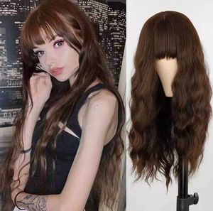 合成ウィッグly wig女性の長い巻き毛のコーンパーマwigセットファイバーウィッグ