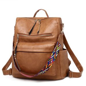 Vintage Women PU Leather Backpack High Quality Large Capacity Travel Shoulder School Bags Mochila Women Solid Crossbody Bag A1113202V