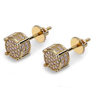 Hip Hop Screw Back Stud Earrings White Zircon Dangle Earrings Gold Plated Vintage Geometric Jewelry Whole309r