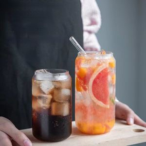 Vattenflaskor 360500 ml Glass Cup Återanvändbar halmkoks kopp transparent vatten juice glas öl kan mjölk kaffemugg dryck kök tillbehör 230428