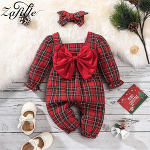 Strampler ZAFILLE Weihnachts-Baby-Kostüm, karierter Overall für geborene Mädchen, Kleidung, große Schleife, Baby-Strampler, Party, Geburtstag, Mädchen-Outfits 231129