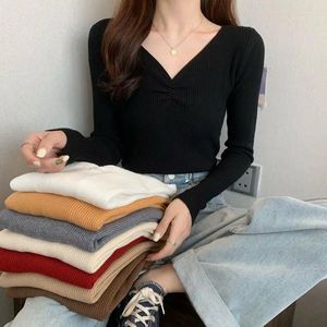 Women's Sweaters MEXZT Fashion Harajuku V-Neck Y2k Knitted Women Autumn Winter Solid Long Sleeve Pullovers Female Casual Korean Tops