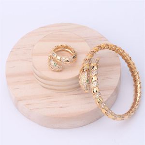 Fashion Brand Jewelry Sets Lady Brass Glossy Surface Spacing Diamond Single Circles Snake Serpent 18K Gold Engagement Bracelets Ri260Q