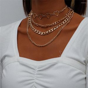 Collane con ciondolo Collana a forma di cuore con catena punk color argento placcato oro vintage per donna Collare hip-hop multilivello moda femminile