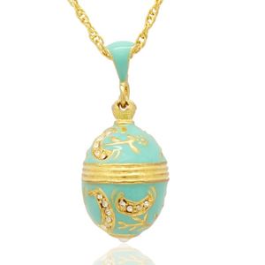 Pendant Necklaces Suitable For European Jewelry Brand Necklace Light Blue Enamel Moon Handmade Russian Egg NecklacePendant